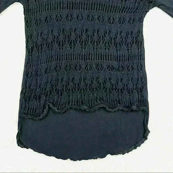 Zara Knit Black High Low 3/4 Sleeve Crochet Blouse Size M - Picture 5 of 11